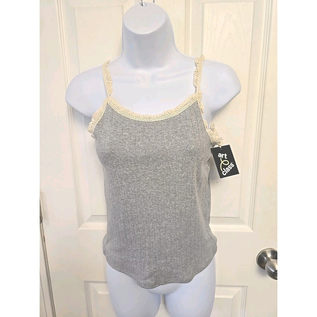 13080 Youth Girls XL 14 Gray/cream Waffle Knit Short Sleeve Tank Top NWT adult
