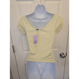 13051 Wild Fable Womens Ribbed V-Neck Short Sleeve T-Shirt Light Yellow Size Sm