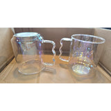 13069 2 Piece Glass Mugs- Clear Iridescent - 3.82”H x 4.49”W - NEW Handle Design