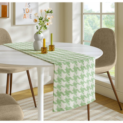 13002 Green & White Table Runner 100% Cotton 14