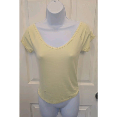13051 Wild Fable Womens Ribbed V-Neck Short Sleeve T-Shirt Light Yellow Size Sm