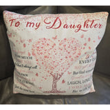 9530 To My Daughter Pillow Covering White Pink Tree Of Love 18x18, Great Gifts