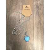 12707 Silver Heart Shaped Pendant Necklace With Turquoise Crackel Stone 18 In