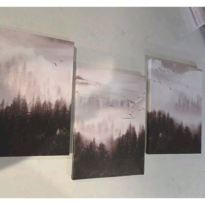 6735 3 Piece Art Canvas Framed Fo4ggy Hill W/Seagulls Landscape Art Hang Ready