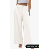 13096 Women Cotton Linen Pants Solid Wide Leg Casual Loose Pants Size 2x White