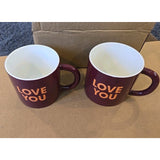 13079 Room Essentials Mugs, Adorable “Love You” Fuchsia Mugs Set Of 2 New