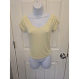 13051 Wild Fable Womens Ribbed V-Neck Short Sleeve T-Shirt Light Yellow Size Sm