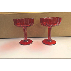 13102 Set Of 2 Clear Red Champaine Coupe Glasses Sherbert, Dessert Long Stem New