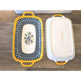 9451B Double Handle Rectangular Serving Dish 2pcs Set Tableware Tray NEW Blu/yel