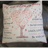9530 To My Daughter Pillow Covering White Pink Tree Of Love 18x18, Great Gifts