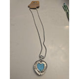 12707 Silver Heart Shaped Pendant Necklace With Turquoise Crackel Stone 18 In