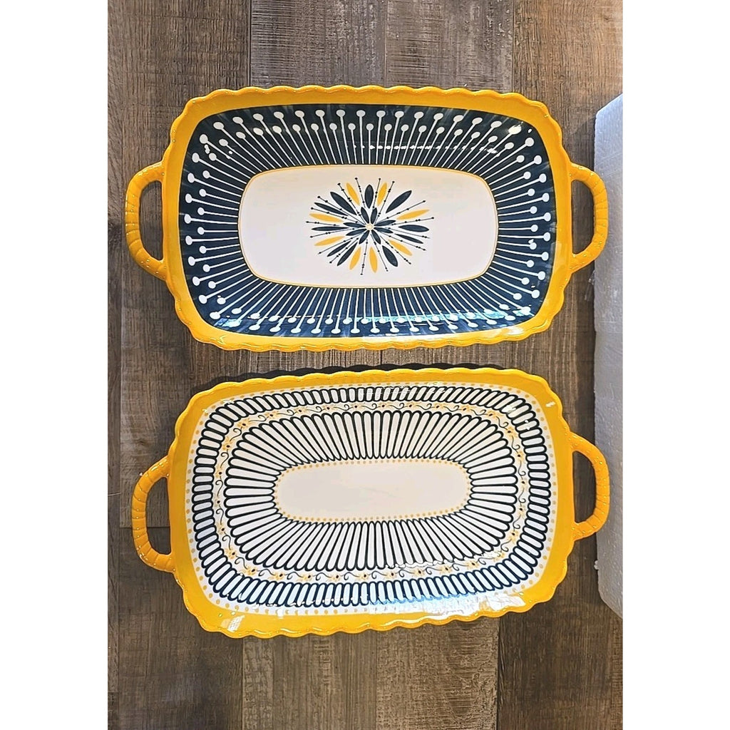 9451B Double Handle Rectangular Serving Dish 2pcs Set Tableware Tray NEW Blu/yel