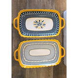 9451B Double Handle Rectangular Serving Dish 2pcs Set Tableware Tray NEW Blu/yel