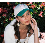 13020 Frasier Sterling Sport Embroidered Tennis Hat Beige/Green/Pink Adjustable