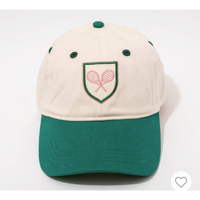 13020 Frasier Sterling Sport Embroidered Tennis Hat Beige/Green/Pink Adjustable