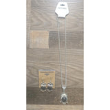 12701 Adorable Perched Owl Necklace And Earring Set SILVER AND Black Gift Set
