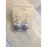 12701 Adorable Perched Owl Necklace And Earring Set SILVER AND Black Gift Set