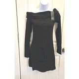 13019 Wild Fable Black Knit Off the Shoulder Button Front Bodycon Mini Dress Size Medium