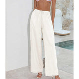 13096 Women Cotton Linen Pants Solid Wide Leg Casual Loose Pants Size 2x White