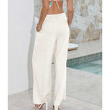 13096 Women Cotton Linen Pants Solid Wide Leg Casual Loose Pants Size 2x White