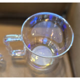 13069 2 Piece Glass Mugs- Clear Iridescent - 3.82”H x 4.49”W - NEW Handle Design