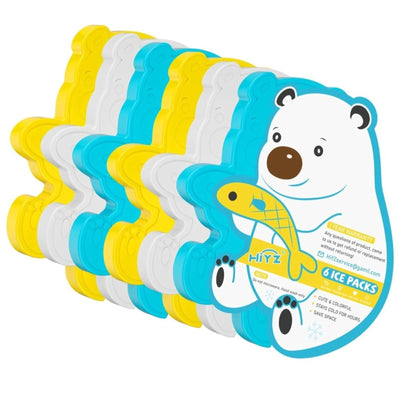 6 Pk Reusable Ice Packs for Lunch Box - Slim, Fun Freezer Packs, Easy Clean Bear shape