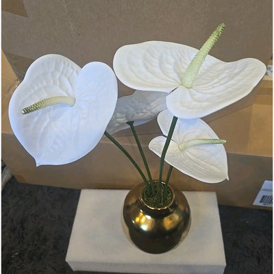 13065 Tabletop Arrangement Gold Vase With Beautiful White Lilly artificial New