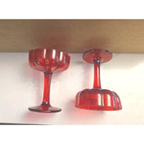 13102 Set Of 2 Clear Red Champaine Coupe Glasses Sherbert, Dessert Long Stem New