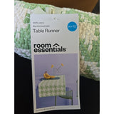 13002 Green & White Table Runner 100% Cotton 14" x 72" Machine Wash New