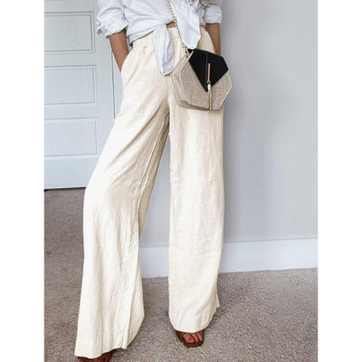 13096 Women Cotton Linen Pants Solid Wide Leg Casual Loose Pants Size 2x White