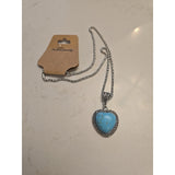 12707 Silver Heart Shaped Pendant Necklace With Turquoise Crackel Stone 18 In