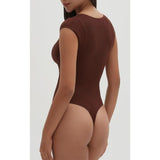 CHYRII Womens Sexy Summer V Neck Bodysuit Tops  Sleeve Going Out Top Coffee Large