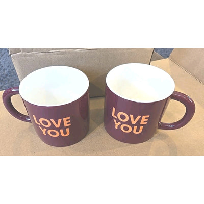 13079 Room Essentials Mugs, Adorable “Love You” Fuchsia Mugs Set Of 2 New