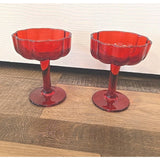 13102 Set Of 2 Clear Red Champaine Coupe Glasses Sherbert, Dessert Long Stem New