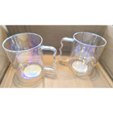 13069 2 Piece Glass Mugs- Clear Iridescent - 3.82”H x 4.49”W - NEW Handle Design
