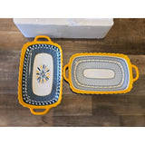 9451B Double Handle Rectangular Serving Dish 2pcs Set Tableware Tray NEW Blu/yel