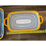 9451B Double Handle Rectangular Serving Dish 2pcs Set Tableware Tray NEW Blu/yel